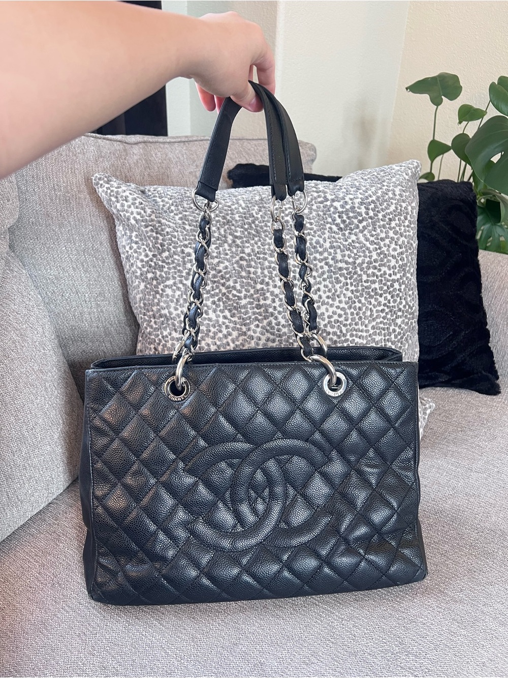 Chanel Black Caviar Quilted Grand Shopping Tote (GST) Classic Should Bag